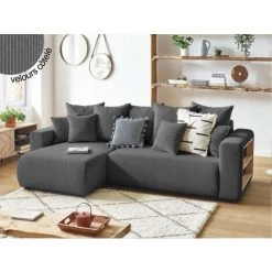 BOBOCHIC Envy - Canapé D'angle Réversible Convertible - Avec Coffre - Avec Tablette - En Velours Côtelé - 4 Places Couleur - Gris Foncé - Gris Foncé