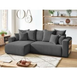 BOBOCHIC Envy - Canapé D'angle Réversible Convertible - Avec Coffre - Avec Tablette - En Velours Côtelé - 4 Places Couleur - Gris Foncé - Gris Foncé -BOBOCHIC Soldes 2022 59763198 5