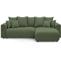 BOBOCHIC Canape D'angle Convertible Réversible ELVI - 4 Places - 282 X 153 X 95 Cm - Vert
