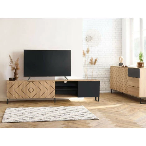 Meubles TV BOBOCHIC - Meuble TV 200 Cm ALVANA Chêne Et Noir - Chêne Et Noir 4 Meubles TV BOBOCHIC - Meuble TV 200 Cm ALVANA Chêne Et Noir - Chêne Et Noir – Image 2