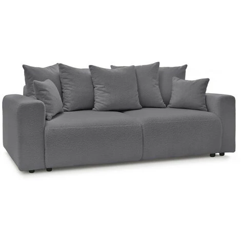 Canapé Droit Convertible BOBOCHIC - Canapé Droit Convertible Coffre ENVY Tissu Bouclette Doux Avec Pouf Rond Gris Foncé - Gris Foncé 3 Canapé Droit Convertible BOBOCHIC - Canapé Droit Convertible Coffre ENVY Tissu Bouclette Doux Avec Pouf Rond Gris Foncé - Gris Foncé
