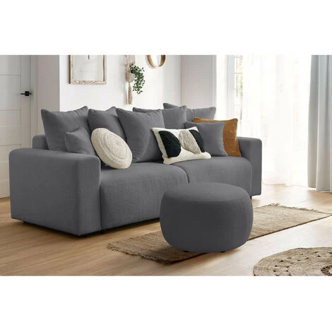 Canapé Droit Convertible BOBOCHIC - Canapé Droit Convertible Coffre ENVY Tissu Bouclette Doux Avec Pouf Rond Gris Foncé - Gris Foncé 4 Canapé Droit Convertible BOBOCHIC - Canapé Droit Convertible Coffre ENVY Tissu Bouclette Doux Avec Pouf Rond Gris Foncé - Gris Foncé â Image 2