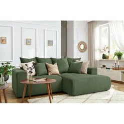 Canapé D'angle Fixe BOBOCHIC - Canapé D'angle Fixe ENJOY Velours Côtelé Angle Droit Vert - Vert -BOBOCHIC Soldes 2022 60938447 2