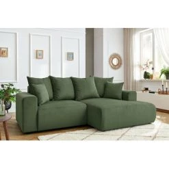 Canapé D'angle Fixe BOBOCHIC - Canapé D'angle Fixe ENJOY Velours Côtelé Angle Droit Vert - Vert -BOBOCHIC Soldes 2022 60938447 3