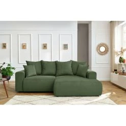 Canapé D'angle Fixe BOBOCHIC - Canapé D'angle Fixe ENJOY Velours Côtelé Angle Droit Vert - Vert -BOBOCHIC Soldes 2022 60938447 4
