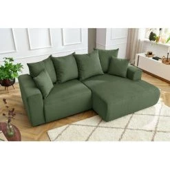 Canapé D'angle Fixe BOBOCHIC - Canapé D'angle Fixe ENJOY Velours Côtelé Angle Droit Vert - Vert -BOBOCHIC Soldes 2022 60938447 5