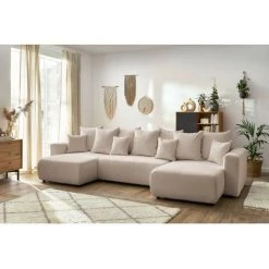 Canapé Panoramique Convertible BOBOCHIC - Canapé Panoramique Convertible Coffre ENVY Tissu Bouclette Panoramique Beige - Beige -BOBOCHIC Soldes 2022 60938448 3