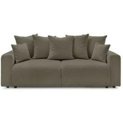 Canapé Droit Convertible BOBOCHIC - Canapé Droit Convertible Coffre ENVY Tissu Bouclette Doux Avec Pouf Rectangulaire Marron Clair - Marron Clair