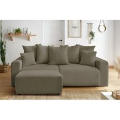 Canapé Droit Convertible BOBOCHIC - Canapé Droit Convertible Coffre ENVY Tissu Bouclette Doux Avec Pouf Rectangulaire Marron Clair - Marron Clair -BOBOCHIC Soldes 2022 60938449 3