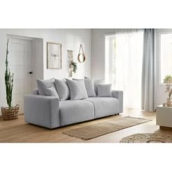 Canapé Droit Convertible BOBOCHIC - Canapé Droit Convertible Coffre ENVY Tissu Bouclette Doux Gris Clair - Gris Clair -BOBOCHIC Soldes 2022 60938466 3