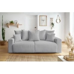 Canapé Droit Convertible BOBOCHIC - Canapé Droit Convertible Coffre ENVY Tissu Bouclette Doux Gris Clair - Gris Clair -BOBOCHIC Soldes 2022 60938466 4