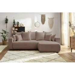 Canapés D'angle Convertibles BOBOCHIC - Canapé D'angle Réversible Convertible Coffre ENVY Tissu Bouclette Doux Marron Clair - Marron Clair -BOBOCHIC Soldes 2022 61036055 4