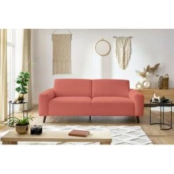 Canapé Droit Fixe BOBOCHIC - Canapé Droit Fixe 2 Places BASTILLE Tissu Bouclette Doux Rose - Rose -BOBOCHIC Soldes 2022 61036207 3