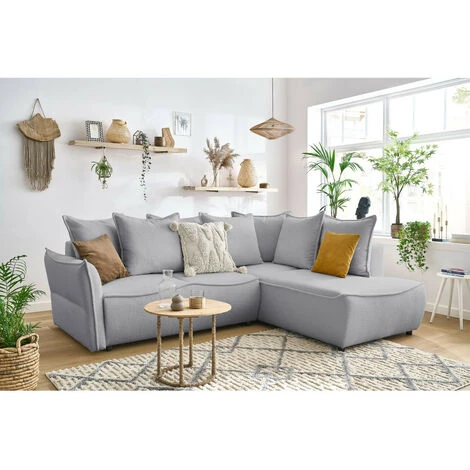 Canapés D'angle L Convertibles BOBOCHIC - Canapé D'angle L Convertible Coffre LEON Tissu Bouclette Angle Droit Gris Clair - Gris Clair 4 Canapés D'angle L Convertibles BOBOCHIC - Canapé D'angle L Convertible Coffre LEON Tissu Bouclette Angle Droit Gris Clair - Gris Clair – Image 2