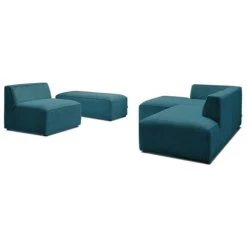 Canapé Modulable BOBOCHIC - Canapé D'angle Fixe Modulable MEGEVE Tissu Velours Côtelé Avec 1 Chauffeuse Et 1 Pouf Angle Gauche Bleu Canard - Bleu Canard