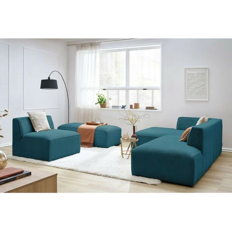 Canapé Modulable BOBOCHIC - Canapé D'angle Fixe Modulable MEGEVE Tissu Velours Côtelé Avec 1 Chauffeuse Et 1 Pouf Angle Gauche Bleu Canard - Bleu Canard 4 Canapé Modulable BOBOCHIC - Canapé D'angle Fixe Modulable MEGEVE Tissu Velours Côtelé Avec 1 Chauffeuse Et 1 Pouf Angle Gauche Bleu Canard - Bleu Canard – Image 2