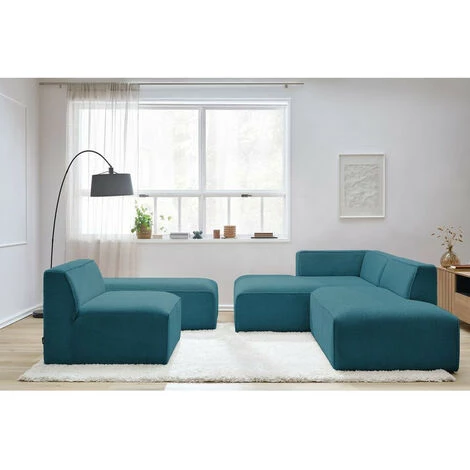 Canapé Modulable BOBOCHIC - Canapé D'angle Fixe Modulable MEGEVE Tissu Velours Côtelé Avec 1 Chauffeuse Et 1 Pouf Angle Gauche Bleu Canard - Bleu Canard 7 Canapé Modulable BOBOCHIC - Canapé D'angle Fixe Modulable MEGEVE Tissu Velours Côtelé Avec 1 Chauffeuse Et 1 Pouf Angle Gauche Bleu Canard - Bleu Canard – Image 5