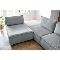 Canapé Modulable BOBOCHIC - Canapé D'angle Fixe 100% Modulable NIHAD Tissu Velours Côtelé 2 Chauffeuses, 1 Pouf Et 2 Méridiennes Gris - Gris -BOBOCHIC Soldes 2022 61036380 4