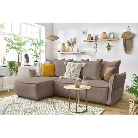 Canapés D'angle Convertibles BOBOCHIC - Canapé D'angle Convertible LEON Tissu Bouclette Angle Gauche Marron Clair - Marron Clair 4 Canapés D'angle Convertibles BOBOCHIC - Canapé D'angle Convertible LEON Tissu Bouclette Angle Gauche Marron Clair - Marron Clair – Image 2