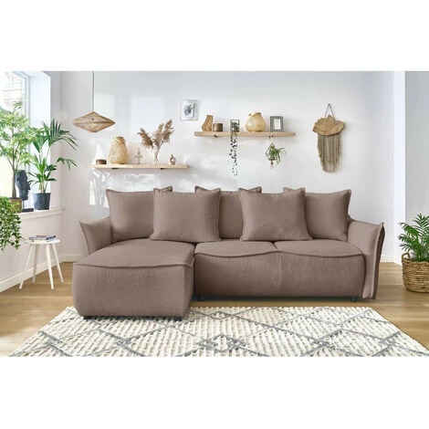 Canapés D'angle Convertibles BOBOCHIC - Canapé D'angle Convertible LEON Tissu Bouclette Angle Gauche Marron Clair - Marron Clair 6 Canapés D'angle Convertibles BOBOCHIC - Canapé D'angle Convertible LEON Tissu Bouclette Angle Gauche Marron Clair - Marron Clair – Image 4
