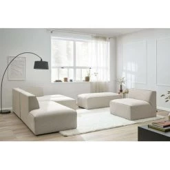 Canapé Modulable BOBOCHIC - Canapé D'angle Fixe Modulable MEGEVE Tissu Lisse Avec 1 Chauffeuse Et 1 Pouf Angle Droit Beige - Beige -BOBOCHIC Soldes 2022 61036422 3