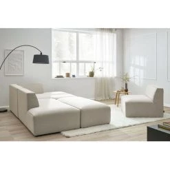 Canapé Modulable BOBOCHIC - Canapé D'angle Fixe Modulable MEGEVE Tissu Lisse Avec 1 Chauffeuse Et 1 Pouf Angle Droit Beige - Beige -BOBOCHIC Soldes 2022 61036422 4