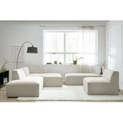 Canapé Modulable BOBOCHIC - Canapé D'angle Fixe Modulable MEGEVE Tissu Lisse Avec 1 Chauffeuse Et 1 Pouf Angle Droit Beige - Beige -BOBOCHIC Soldes 2022 61036422 5