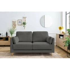 Canapé Droit Fixe BOBOCHIC - Canapé Droit Fixe 2 Places MONTMARTRE Tissu Velours Côtelé Gris Foncé - Gris Foncé -BOBOCHIC Soldes 2022 61036441 3