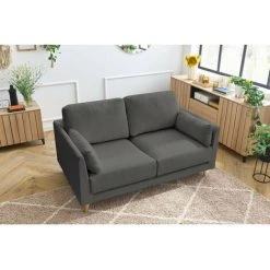 Canapé Droit Fixe BOBOCHIC - Canapé Droit Fixe 2 Places MONTMARTRE Tissu Velours Côtelé Gris Foncé - Gris Foncé -BOBOCHIC Soldes 2022 61036441 4