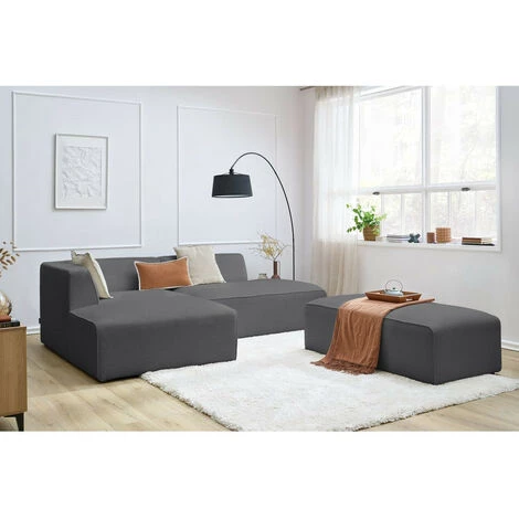 Canapé Modulable BOBOCHIC - Canapé D'angle Fixe Modulable MEGEVE Tissu Bouclette Avec Pouf Angle Gauche Gris Foncé - Gris Foncé 4 Canapé Modulable BOBOCHIC - Canapé D'angle Fixe Modulable MEGEVE Tissu Bouclette Avec Pouf Angle Gauche Gris Foncé - Gris Foncé – Image 2