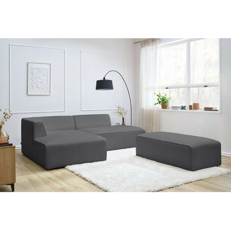 Canapé Modulable BOBOCHIC - Canapé D'angle Fixe Modulable MEGEVE Tissu Bouclette Avec Pouf Angle Gauche Gris Foncé - Gris Foncé 5 Canapé Modulable BOBOCHIC - Canapé D'angle Fixe Modulable MEGEVE Tissu Bouclette Avec Pouf Angle Gauche Gris Foncé - Gris Foncé – Image 3