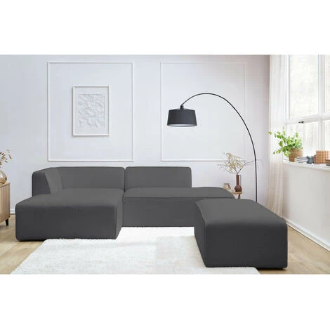 Canapé Modulable BOBOCHIC - Canapé D'angle Fixe Modulable MEGEVE Tissu Bouclette Avec Pouf Angle Gauche Gris Foncé - Gris Foncé 7 Canapé Modulable BOBOCHIC - Canapé D'angle Fixe Modulable MEGEVE Tissu Bouclette Avec Pouf Angle Gauche Gris Foncé - Gris Foncé – Image 5