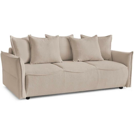 Canapé Droit Convertible BOBOCHIC - Canapé Droit Convertible Coffre LEON Tissu Bouclette Beige - Beige 3 Canapé Droit Convertible BOBOCHIC - Canapé Droit Convertible Coffre LEON Tissu Bouclette Beige - Beige