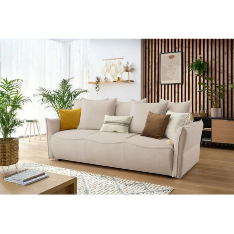 Canapé Droit Convertible BOBOCHIC - Canapé Droit Convertible Coffre LEON Tissu Bouclette Beige - Beige 4 Canapé Droit Convertible BOBOCHIC - Canapé Droit Convertible Coffre LEON Tissu Bouclette Beige - Beige – Image 2