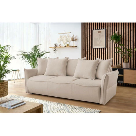 Canapé Droit Convertible BOBOCHIC - Canapé Droit Convertible Coffre LEON Tissu Bouclette Beige - Beige 5 Canapé Droit Convertible BOBOCHIC - Canapé Droit Convertible Coffre LEON Tissu Bouclette Beige - Beige – Image 3