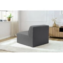 Canapé Modulable BOBOCHIC - Chauffeuse 1 Place Pour Canapé Modulable MEGEVE Tissu Bouclette Gris Foncé - Gris Foncé -BOBOCHIC Soldes 2022 61036501 5