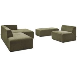 Canapé Modulable BOBOCHIC - Canapé D'angle Fixe Modulable MEGEVE Tissu Texturé Avec 1 Chauffeuse Et 1 Pouf Angle Droit Kaki - Kaki