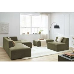 Canapé Modulable BOBOCHIC - Canapé D'angle Fixe Modulable MEGEVE Tissu Texturé Avec 1 Chauffeuse Et 1 Pouf Angle Droit Kaki - Kaki -BOBOCHIC Soldes 2022 61036508 3