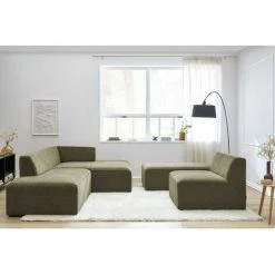 Canapé Modulable BOBOCHIC - Canapé D'angle Fixe Modulable MEGEVE Tissu Texturé Avec 1 Chauffeuse Et 1 Pouf Angle Droit Kaki - Kaki -BOBOCHIC Soldes 2022 61036508 4