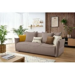 Canapé Droit Convertible BOBOCHIC - Canapé Droit Convertible Coffre LEON Tissu Bouclette Marron - Marron -BOBOCHIC Soldes 2022 61036550 2