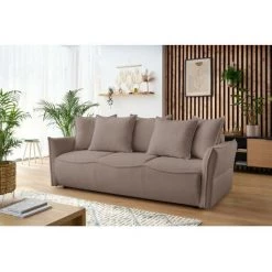 Canapé Droit Convertible BOBOCHIC - Canapé Droit Convertible Coffre LEON Tissu Bouclette Marron - Marron -BOBOCHIC Soldes 2022 61036550 3