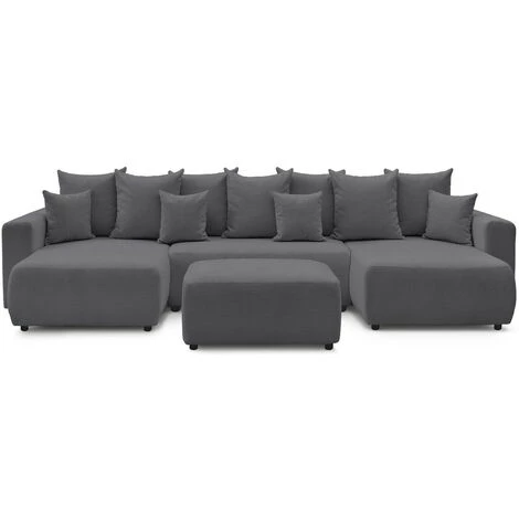 Canapé Panoramique Convertible BOBOCHIC - Canapé Panoramique Convertible Coffre ENVY Tissu Bouclette Avec Pouf Rectangulaire Gris Foncé - Gris Foncé 3 Canapé Panoramique Convertible BOBOCHIC - Canapé Panoramique Convertible Coffre ENVY Tissu Bouclette Avec Pouf Rectangulaire Gris Foncé - Gris Foncé