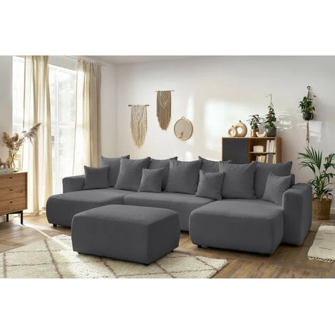 Canapé Panoramique Convertible BOBOCHIC - Canapé Panoramique Convertible Coffre ENVY Tissu Bouclette Avec Pouf Rectangulaire Gris Foncé - Gris Foncé 4 Canapé Panoramique Convertible BOBOCHIC - Canapé Panoramique Convertible Coffre ENVY Tissu Bouclette Avec Pouf Rectangulaire Gris Foncé - Gris Foncé – Image 2