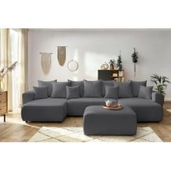 Canapé Panoramique Convertible BOBOCHIC - Canapé Panoramique Convertible Coffre ENVY Tissu Bouclette Avec Pouf Rectangulaire Gris Foncé - Gris Foncé 9 Canapé Panoramique Convertible BOBOCHIC - Canapé Panoramique Convertible Coffre ENVY Tissu Bouclette Avec Pouf Rectangulaire Gris Foncé - Gris Foncé -BOBOCHIC Soldes 2022 61036559 3