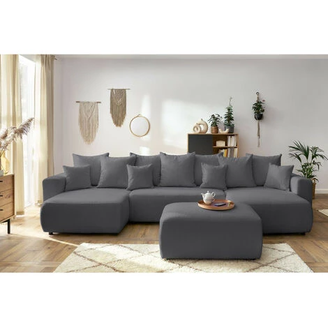 Canapé Panoramique Convertible BOBOCHIC - Canapé Panoramique Convertible Coffre ENVY Tissu Bouclette Avec Pouf Rectangulaire Gris Foncé - Gris Foncé 5 Canapé Panoramique Convertible BOBOCHIC - Canapé Panoramique Convertible Coffre ENVY Tissu Bouclette Avec Pouf Rectangulaire Gris Foncé - Gris Foncé – Image 3