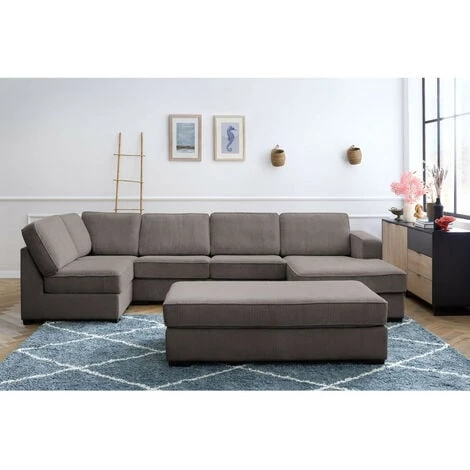 Canapé Panoramique Convertible BOBOCHIC - Canapé Panoramique Convertible MEGA Velours Côtelé Avec Pouf Angle Droit Marron - Marron 7 Canapé Panoramique Convertible BOBOCHIC - Canapé Panoramique Convertible MEGA Velours Côtelé Avec Pouf Angle Droit Marron - Marron – Image 5