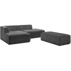 Canapé Modulable BOBOCHIC - Canapé D'angle Fixe Modulable MEGEVE Tissu Texturé Avec Pouf Angle Gauche Gris Foncé - Gris Foncé