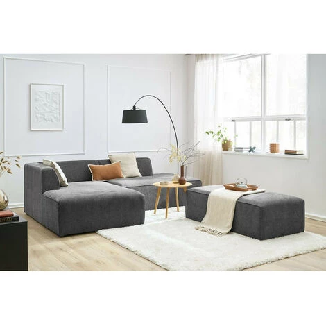 Canapé Modulable BOBOCHIC - Canapé D'angle Fixe Modulable MEGEVE Tissu Texturé Avec Pouf Angle Gauche Gris Foncé - Gris Foncé 4 Canapé Modulable BOBOCHIC - Canapé D'angle Fixe Modulable MEGEVE Tissu Texturé Avec Pouf Angle Gauche Gris Foncé - Gris Foncé – Image 2