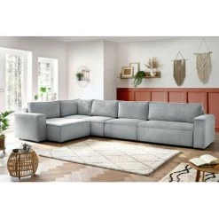 Canapé Modulable BOBOCHIC - Canapé D'angle Fixe Modulable XL NIHAD Tissu Velours Côtelé Avec Chauffeuse 2 Places Angle Gauche Gris Clair - Gris Clair -BOBOCHIC Soldes 2022 61060785 4