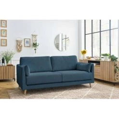 Canapé Droit Fixe BOBOCHIC - Canapé Droit Fixe 3 Places MONTMARTRE Tissu Velours Côtelé Bleu Marine - Bleu Marine -BOBOCHIC Soldes 2022 61060838 3